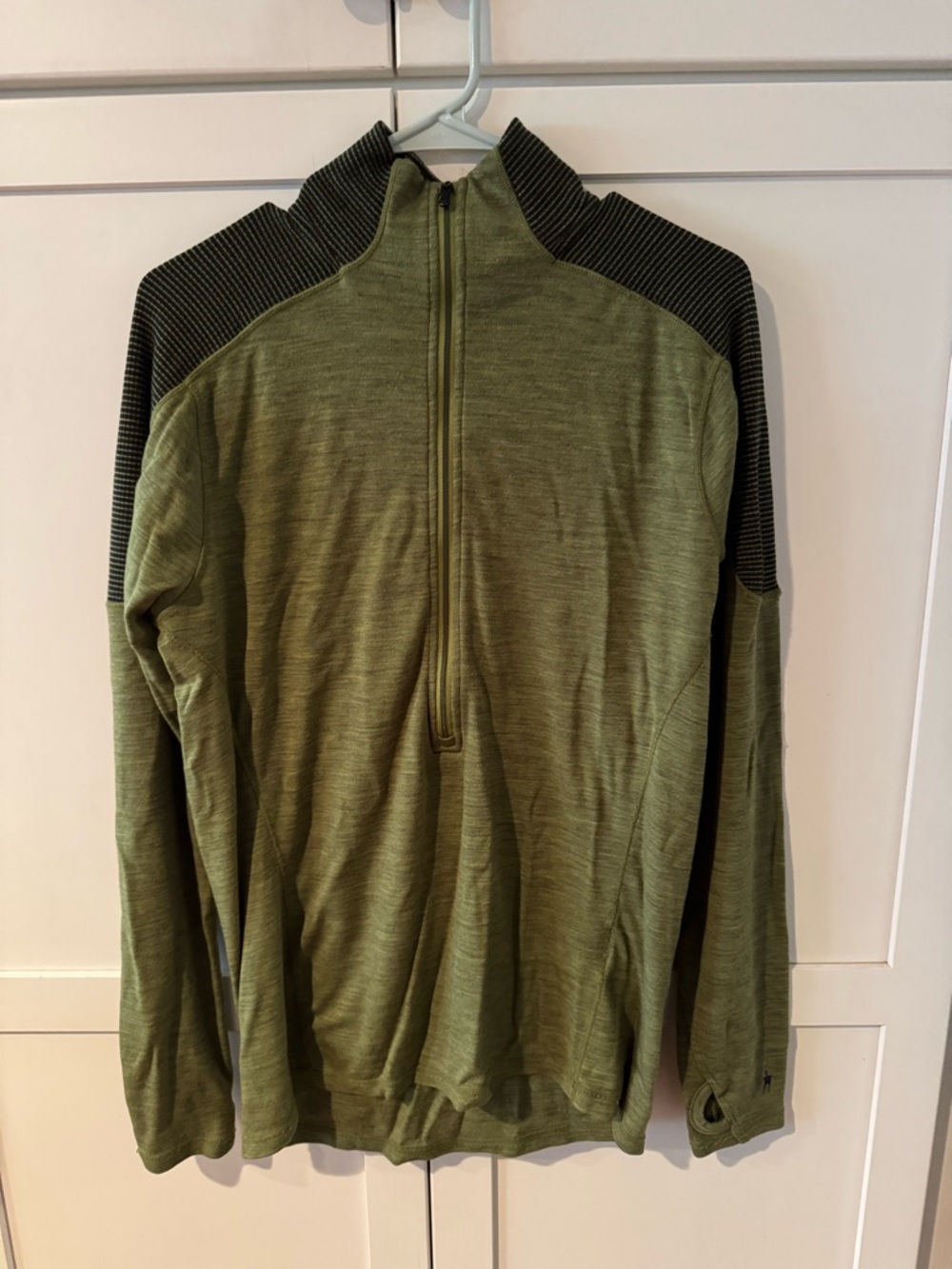 Smartwool Men's Olive Green Half-Zip Sweater with Charcoal Panels